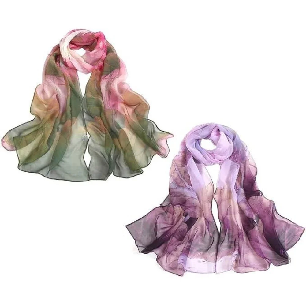 Acotavie Women's 2 Pcs Scarfs Lightweight Scarves Floral Print Shawls ONE SZ